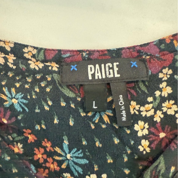 PAIGE Floral Faux Wrap Peplum Blouse Sweetheart Neck Size Large - Picture 12 of 13